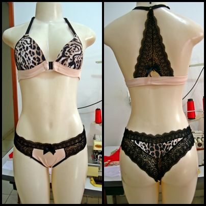 conjunto renda preta com onça tamanho m
